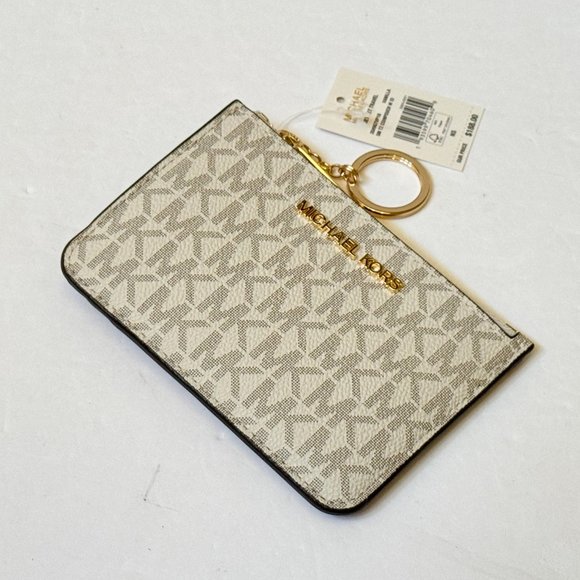 Michael Kors Jet Set Travel Small Coin Pouch ID Key Holder Wallet MK Vanilla - Picture 3 of 11